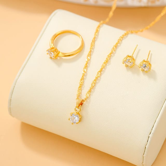 UNI-10561 - Crystal Diamond Gold - Jewelry Set