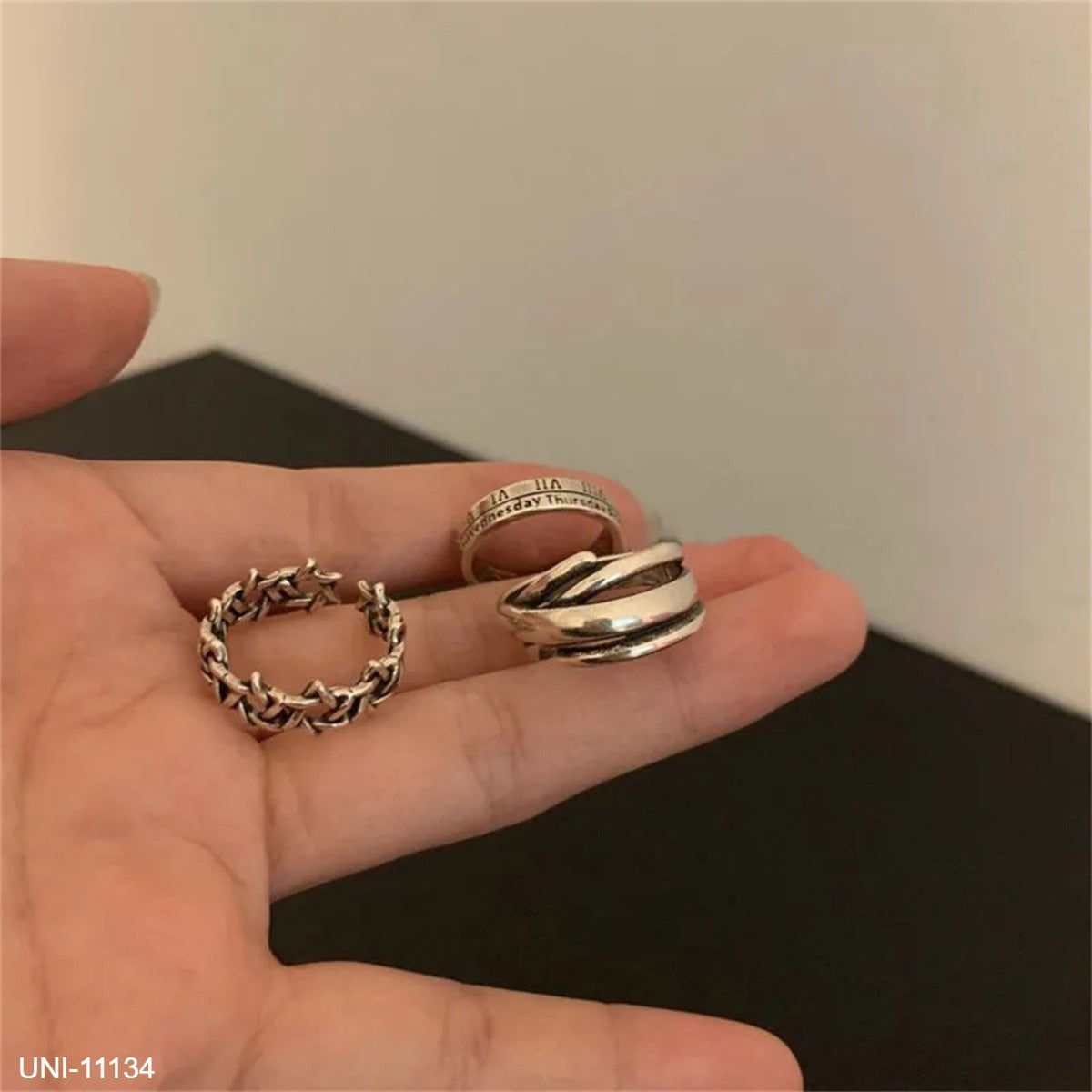 UNI-11134 - Retro Silver Rings Set Of 3