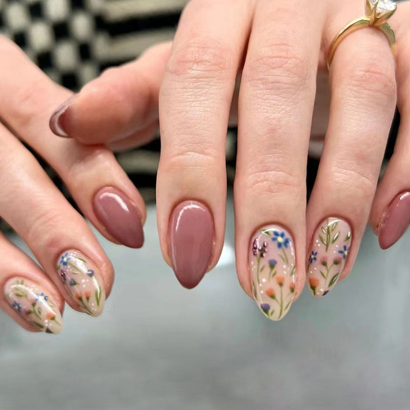 N-126 - Florals & Primrose Pink - Press On Nail Set Of 24