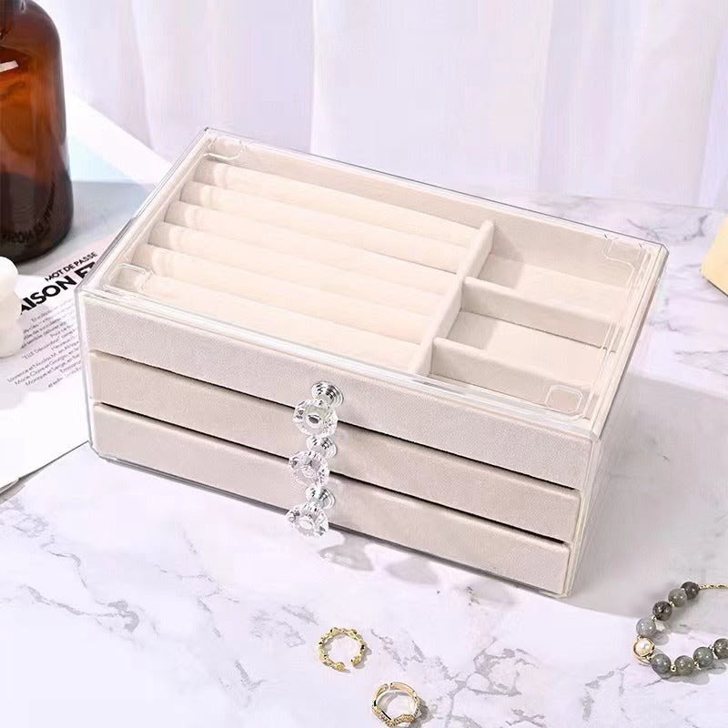 JJ - 11029 - Beige Velvet Large - 3 Dryer Jewelry Organizer