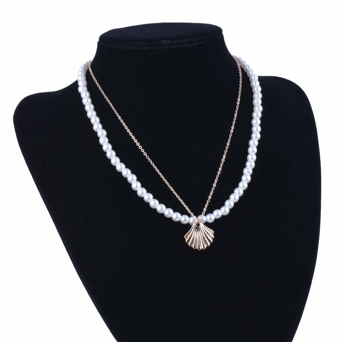UNI-10528 - Beaded Pearl & Sea Shell Gold - Necklace