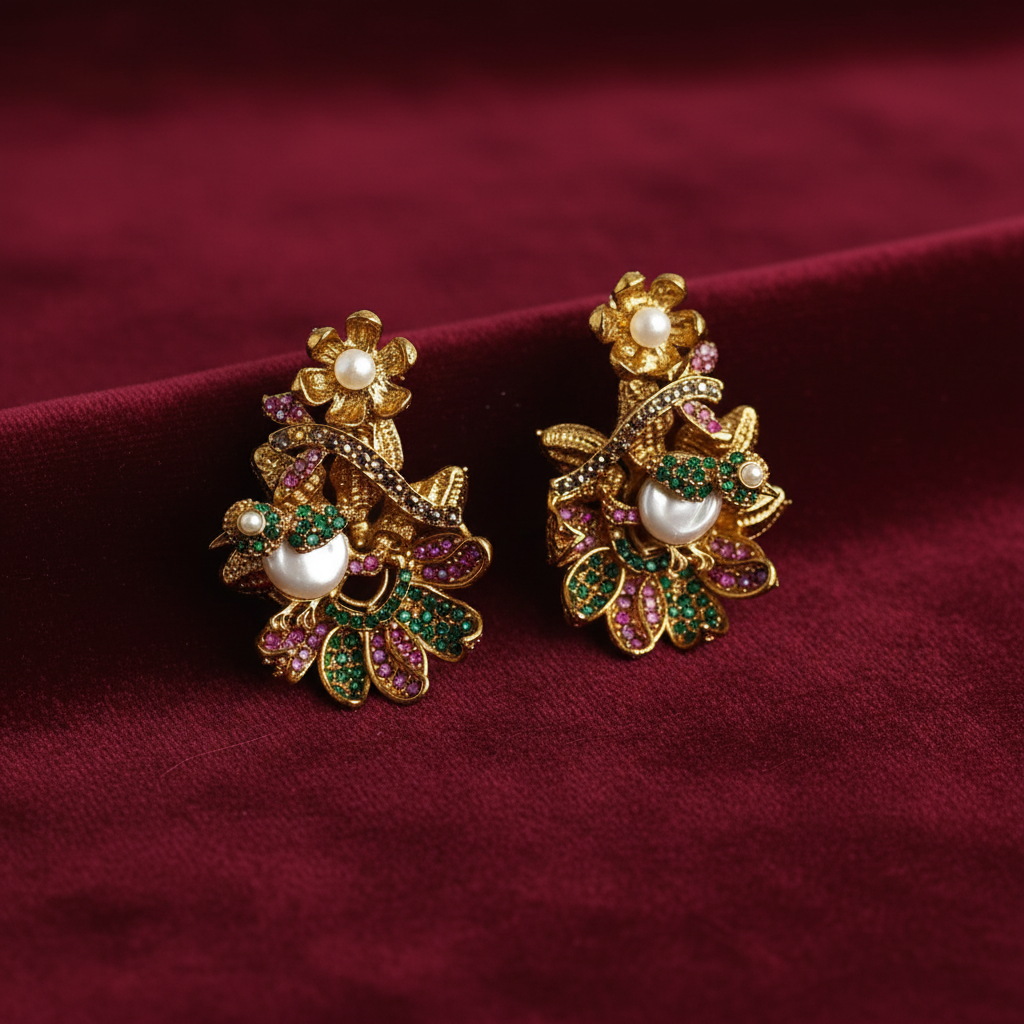 PJ-186 - Luxury Multi Flower Vintage Gold - Earring