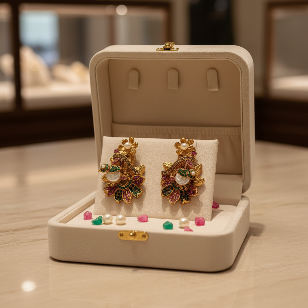 PJ-186 - Luxury Multi Flower Vintage Gold - Earring