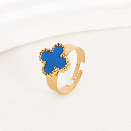 SS-11448 - Luxury Navy Blue Clover Flower - Ring