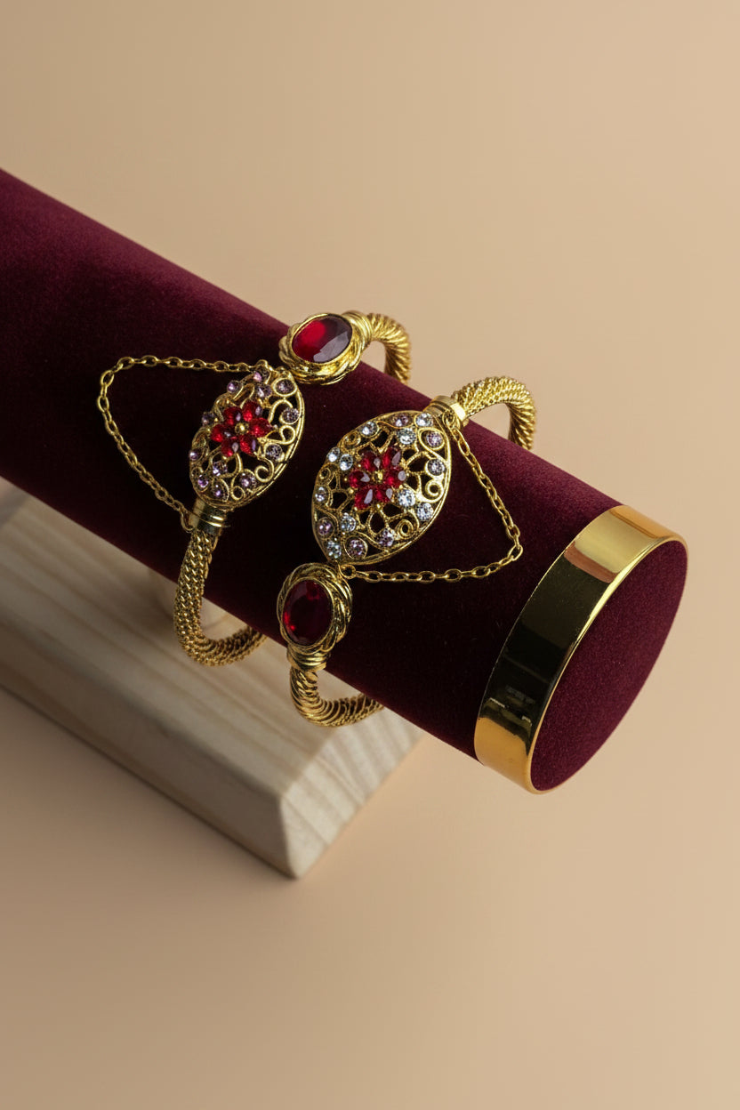 CH-74 - Red & Pink Diamond Gold - Bangle Set Of 2