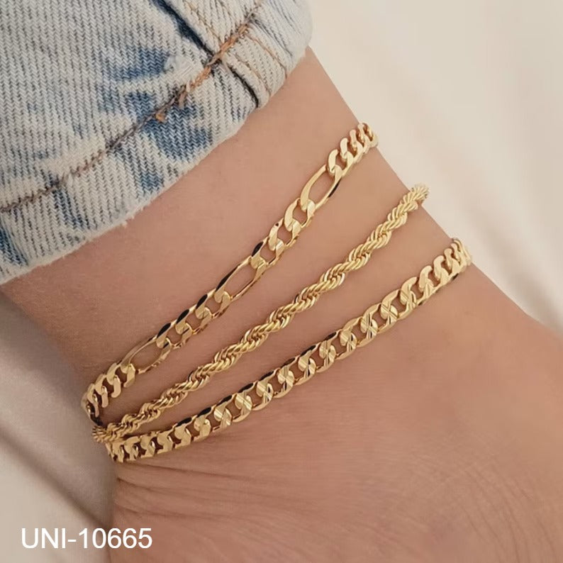 UNI-10665 - Gold Layer - Anklet Set of 3 - Style 2