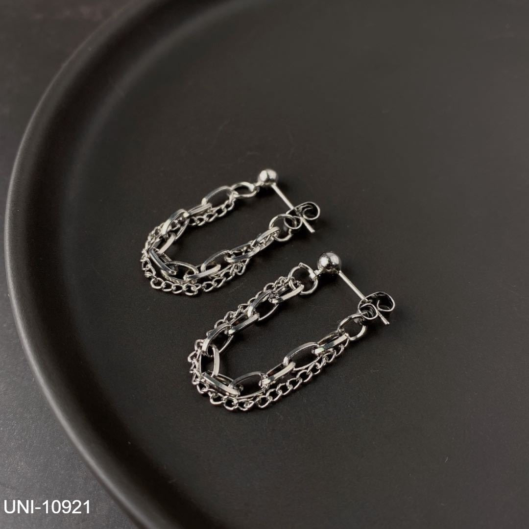 UNI-10921 - Silver Dangling Chain - Earring