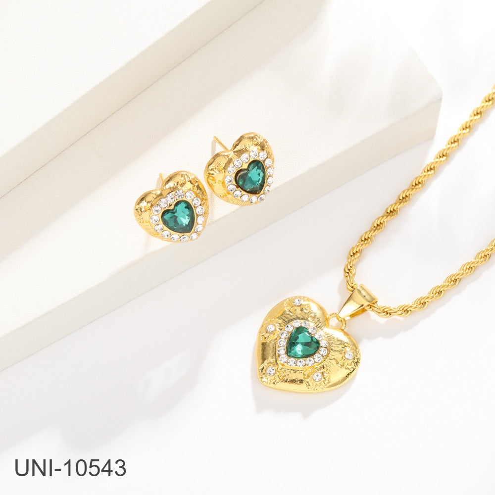 UNI-10543 - Green Crystal Diamond Gold - Jewelry Set