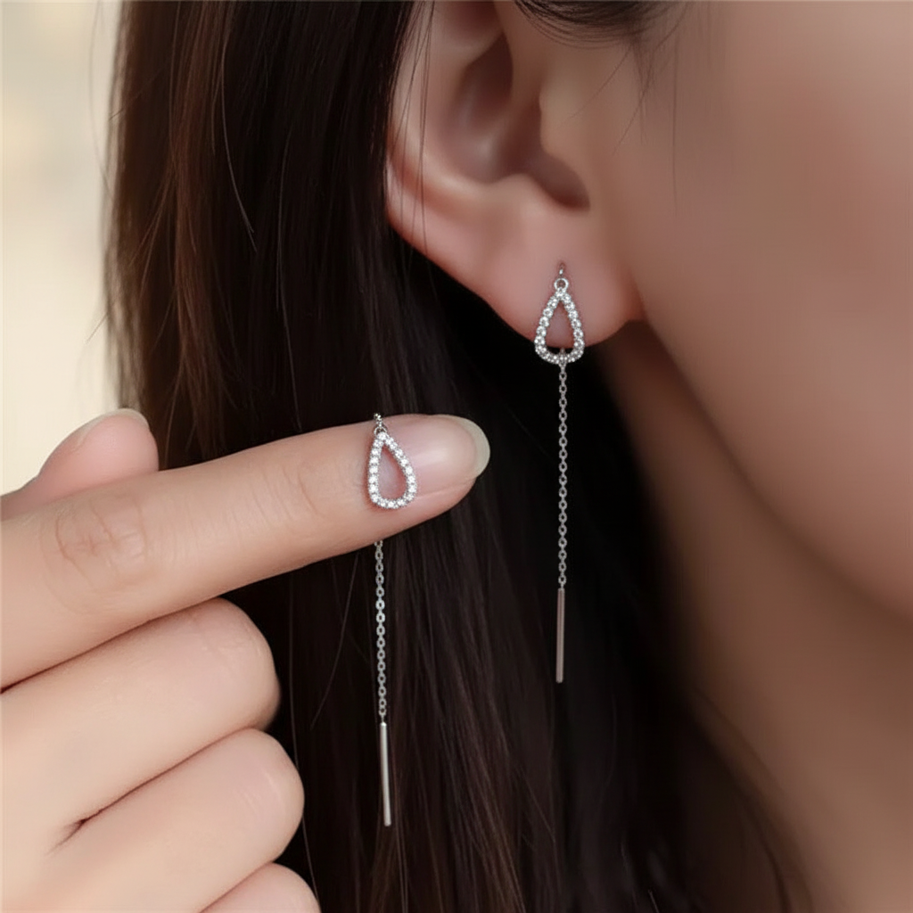 UNI-11248 - Dangling Blingy Drop Silver - Earring