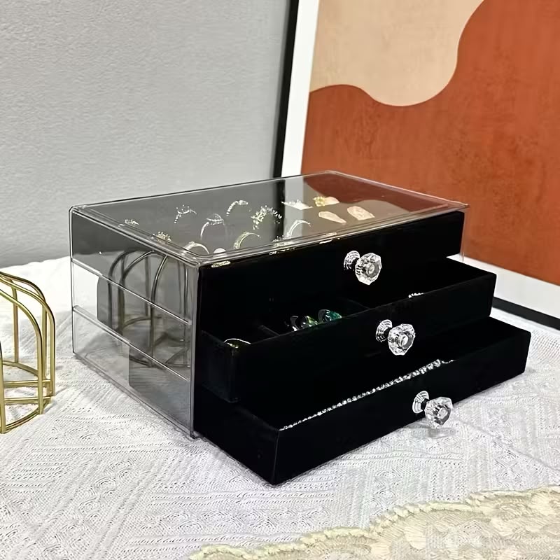 JJ - 11027 - Black Velvet Large - 3 Dryer Jewelry Organizer