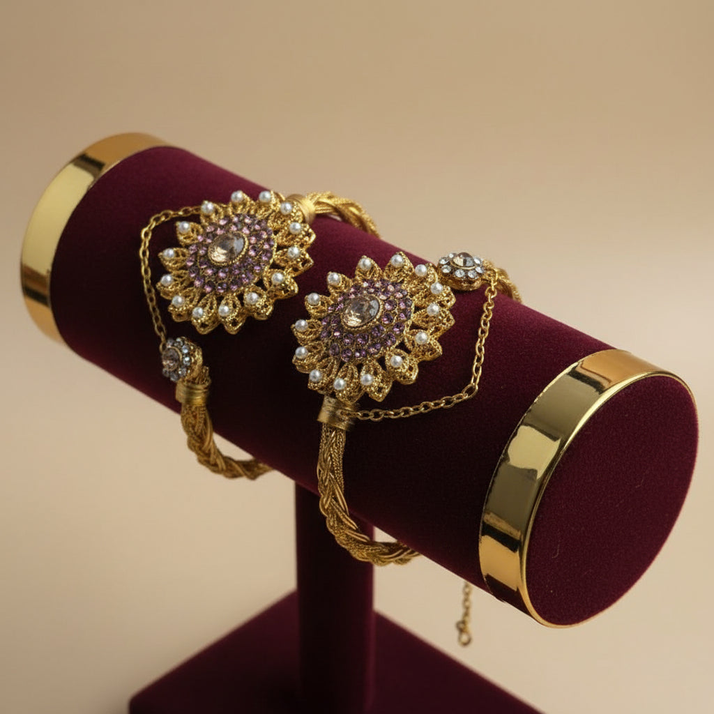 CH-94 - Luxury Diamonds Flower Gold - Bangle Set Of 2 Style 10