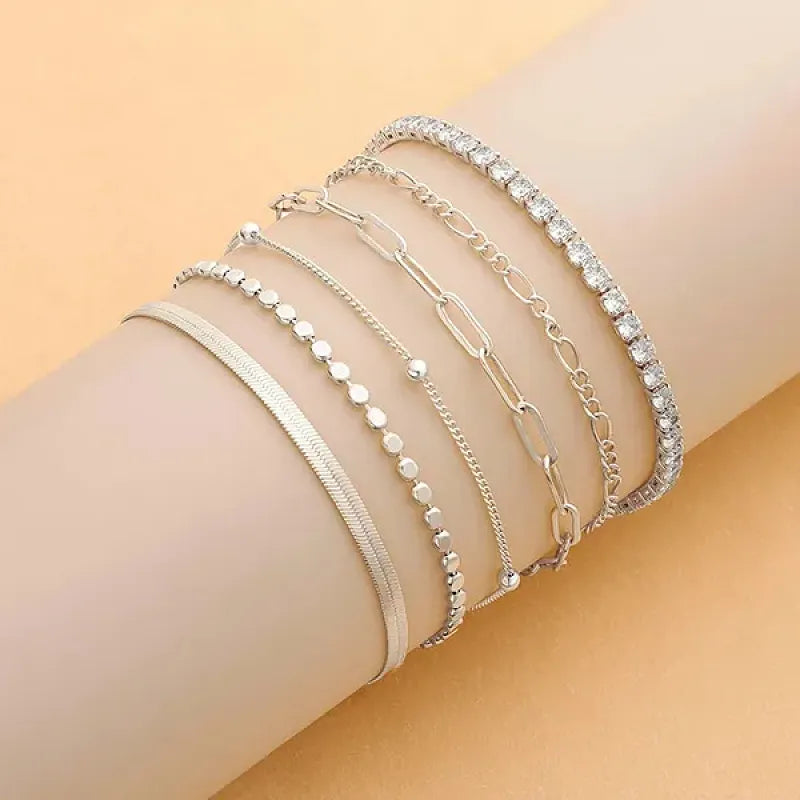 Uni-10600-2 - Diamond Silver Chain - Bracelet Set of 6
