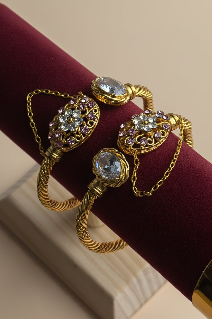 CH-99 - White & Purple Diamonds Gold - Bangle Set Of 2