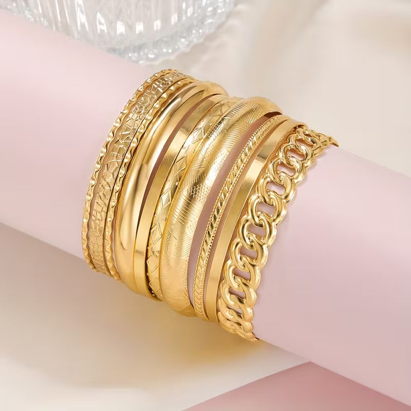 UNI-10636-7 - Classy Gold Bangle - Bracelet Set Of 10