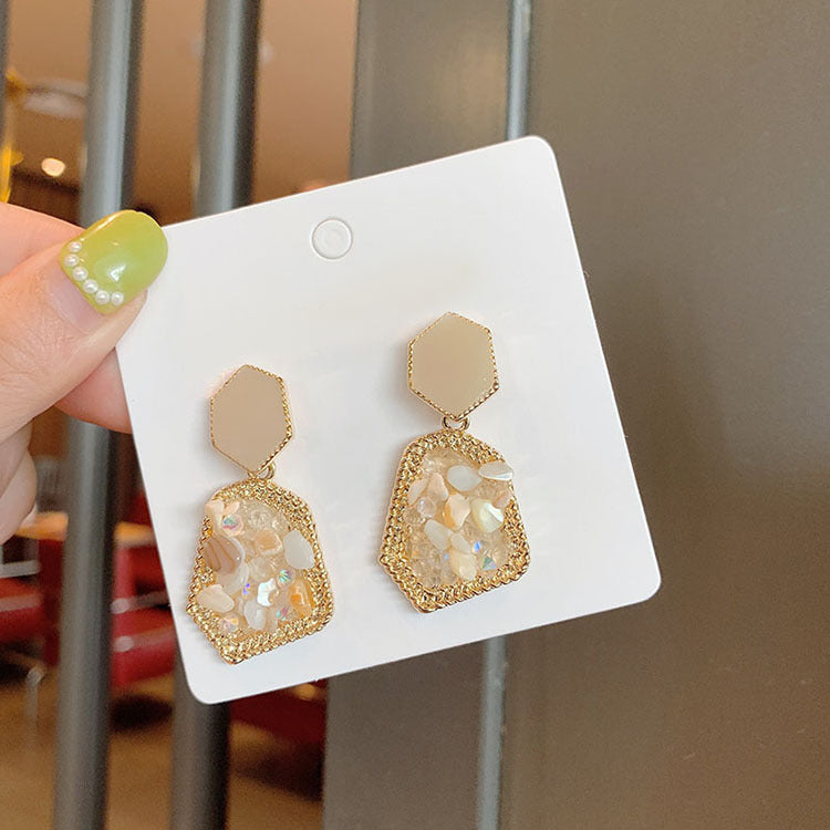 UNI-10892 - Beige Natural Stones Gold - Earring