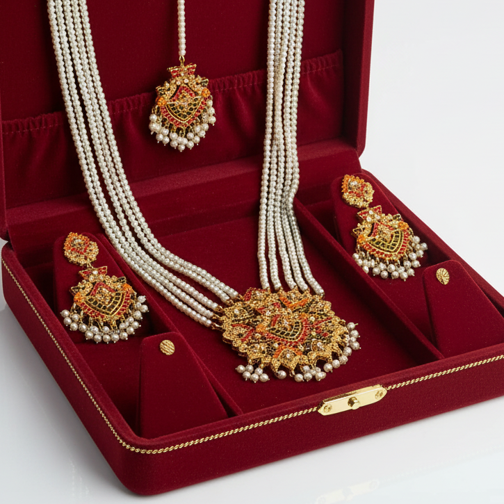 PJ-178 - White Pearls & Luxury Mala - Jewelry Set Style 1