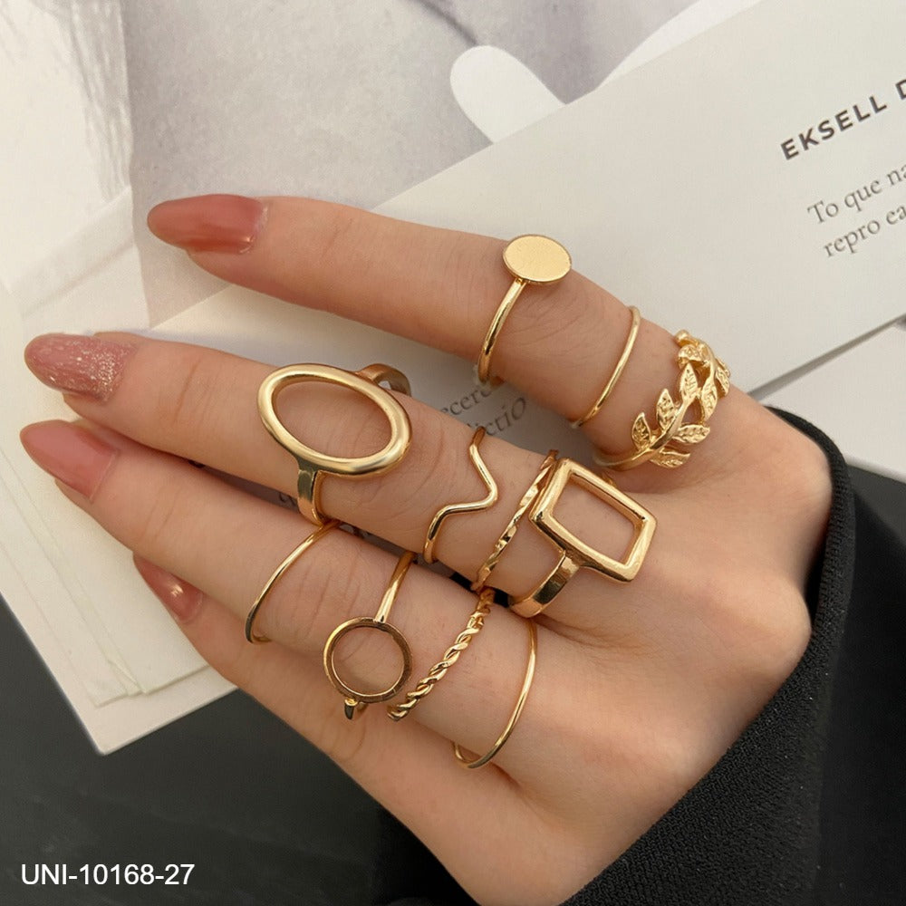 UNI-10168-27 - Gold Glam - Ring Set Of 11