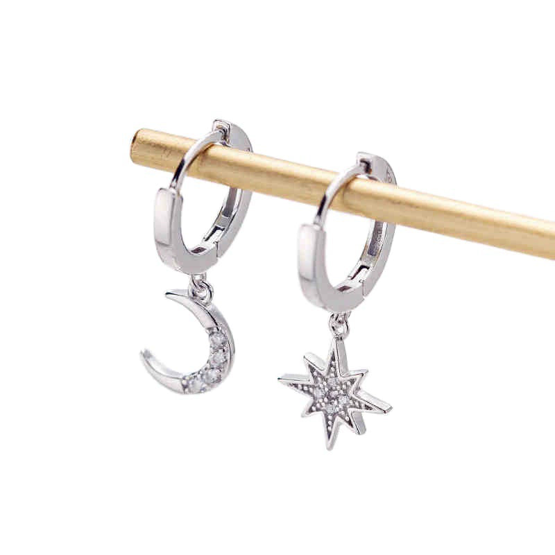 UNI-12390 - Silver Moon & Star - Earring