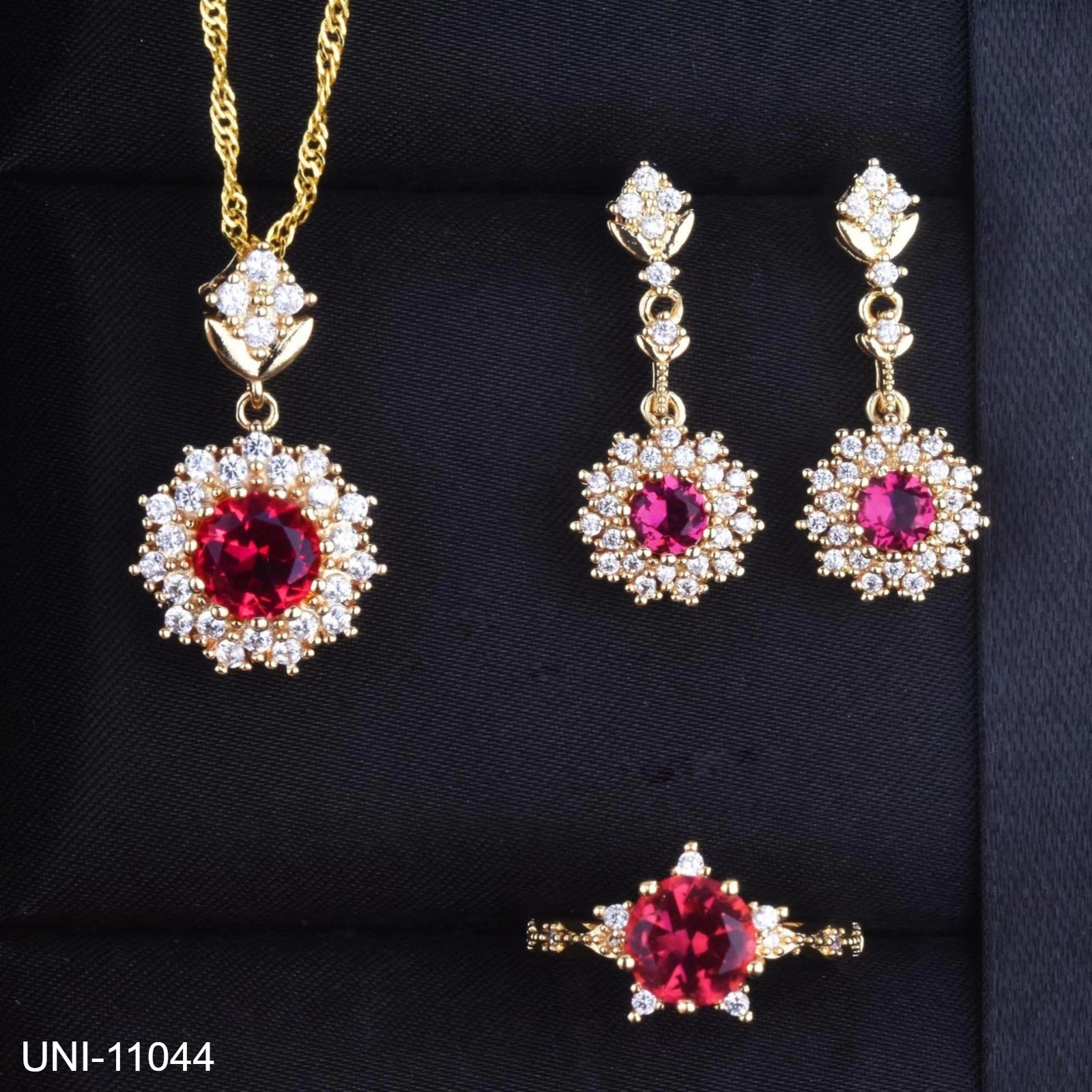 UNI-11044 - Maroon Diamond Silver - Jewelry Set