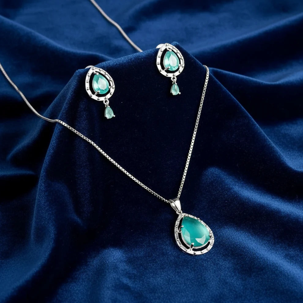 PJ-102 - Turquoise Natural Stone Silver - Jewelry Set