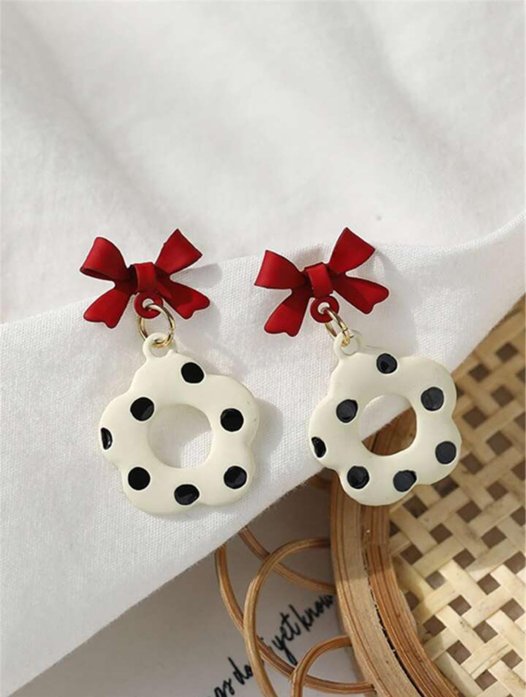 ND - 3002 - Red Bow & Polka Flower - Earring