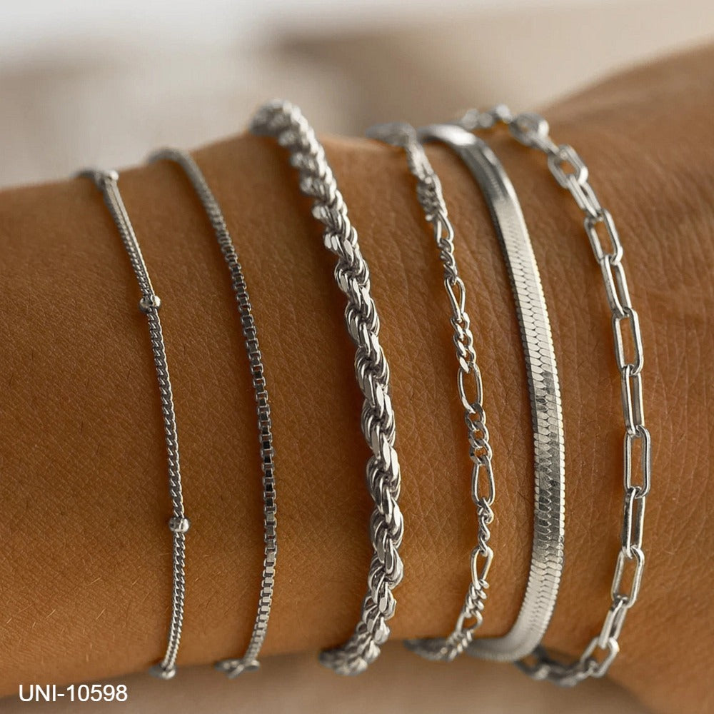 UNI-10598 - Silver Chain - Bracelet Set of 6