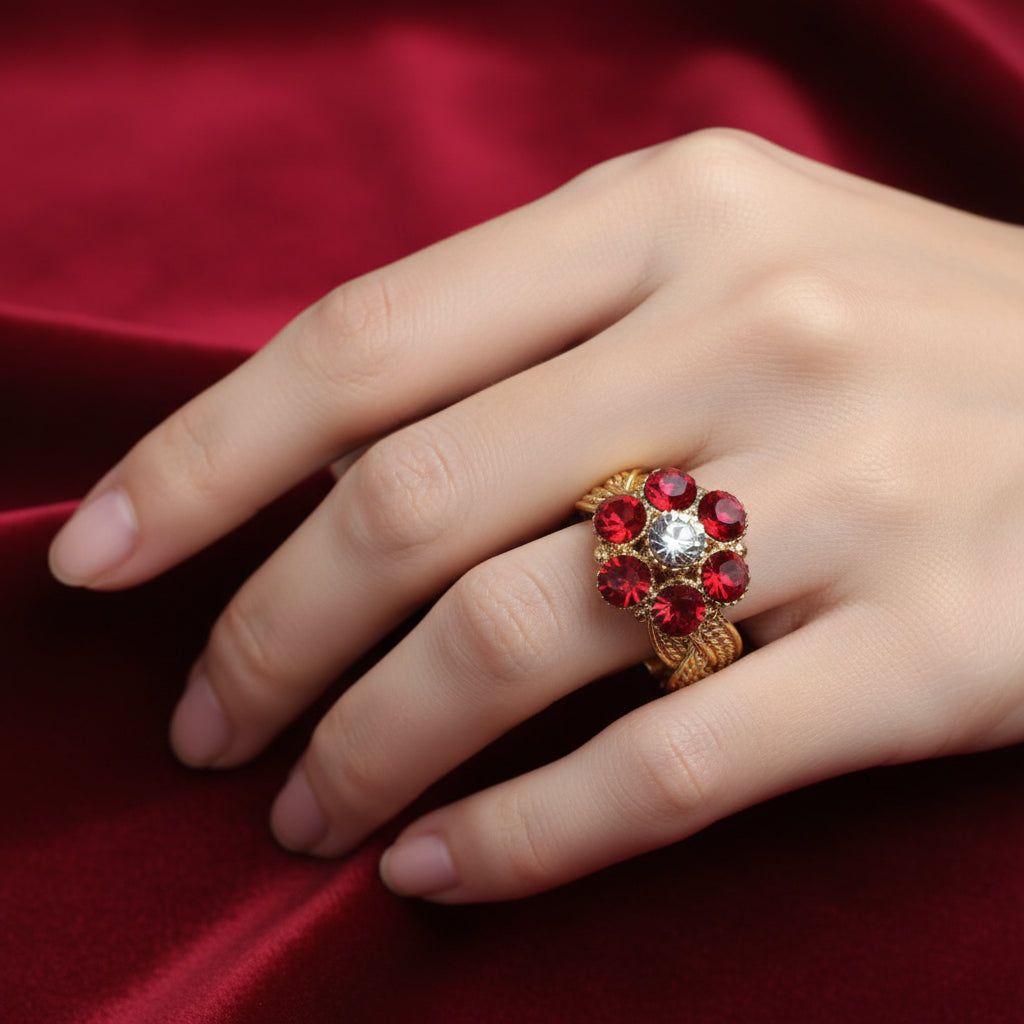 R-118 - Diamonds Gold Flower - Ring Style 2