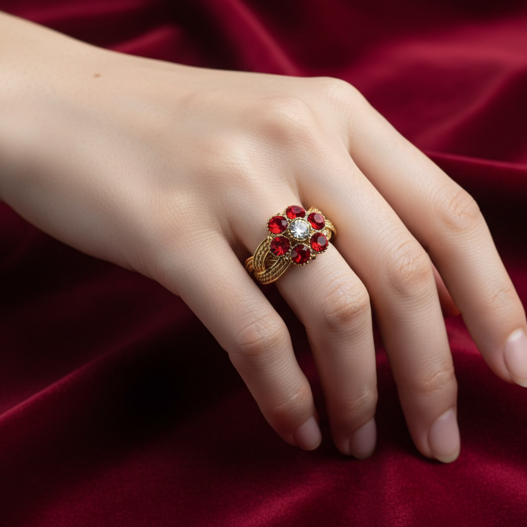 R-118 - Diamonds Gold Flower - Ring Style 2