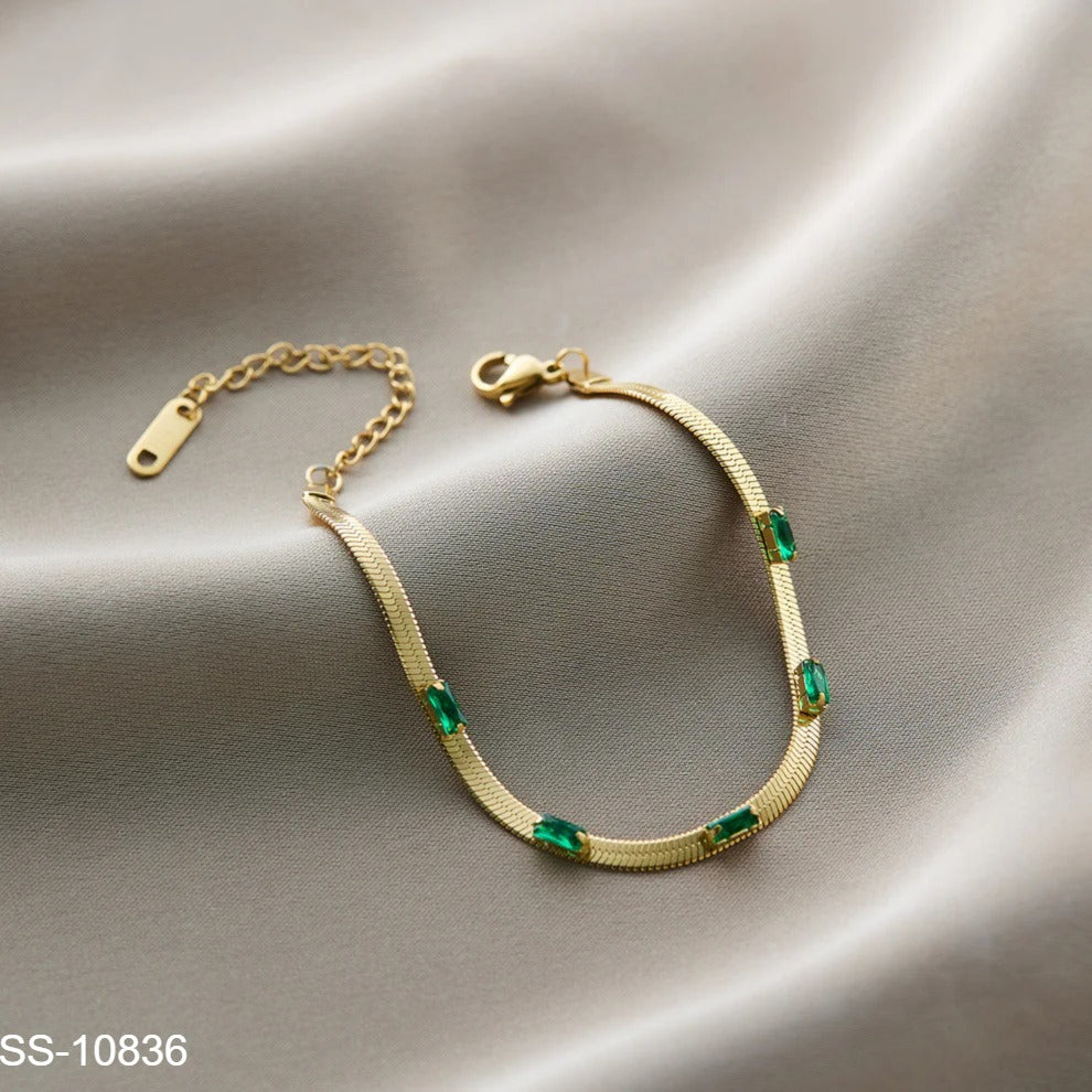 SS-10836 - Green Gems Gold Chain - Bracelet