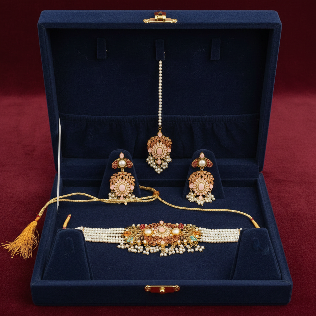 PJ-174 - Luxury Pearl & Diamonds Mala - Jewelry Set Style 1