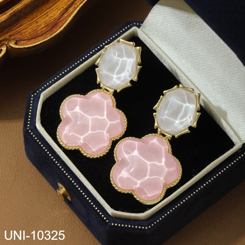 UNI-10326 - Pink Flower Stone - Earring