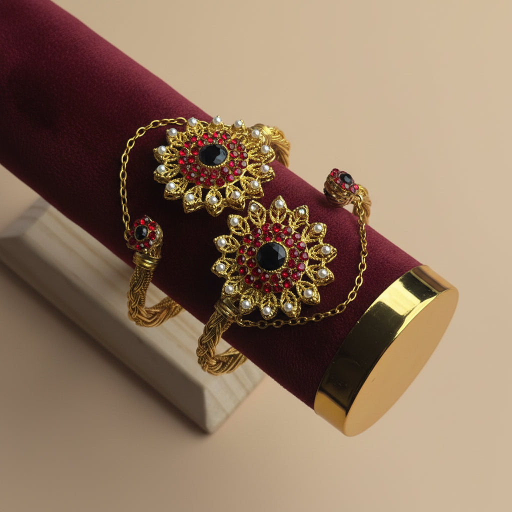 CH-88 - Luxury Diamonds Flower Gold - Bangle Set Of 2 Style 4