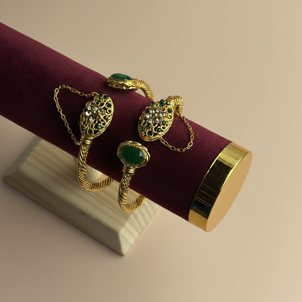 CH-73 - Emerald Green & Brown Diamond Gold - Bangle Set Of 2