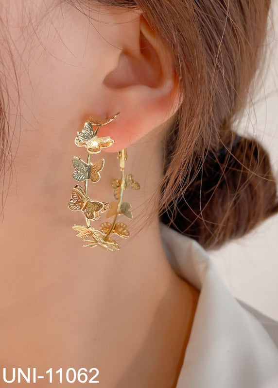 UNI- 11062 - Gold Butterflies Hoop - Earring