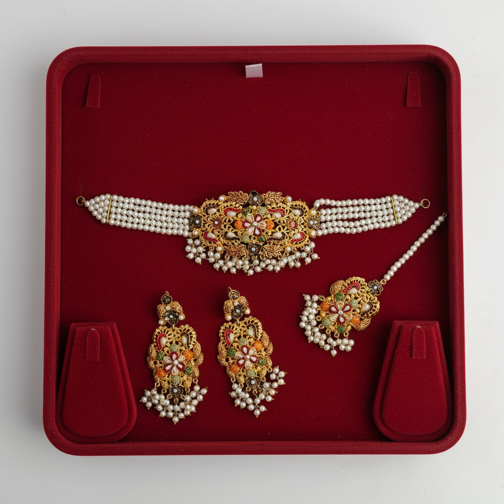 PJ-205 - White Pearl Gold Mala - Jewelry Set