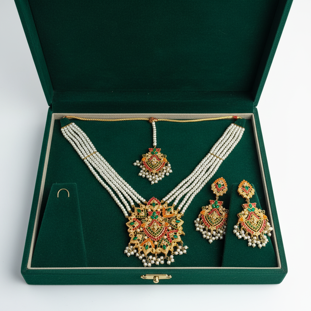 PJ-179 - White Pearls & Luxury Mala - Jewelry Set Style 2