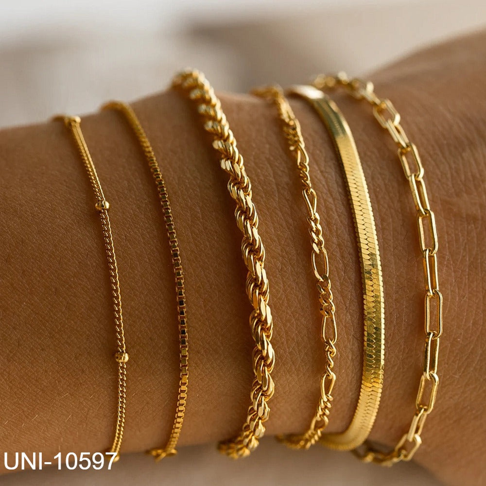 UNI-10597 - Gold Choker Chain - Bracelet Set of 6