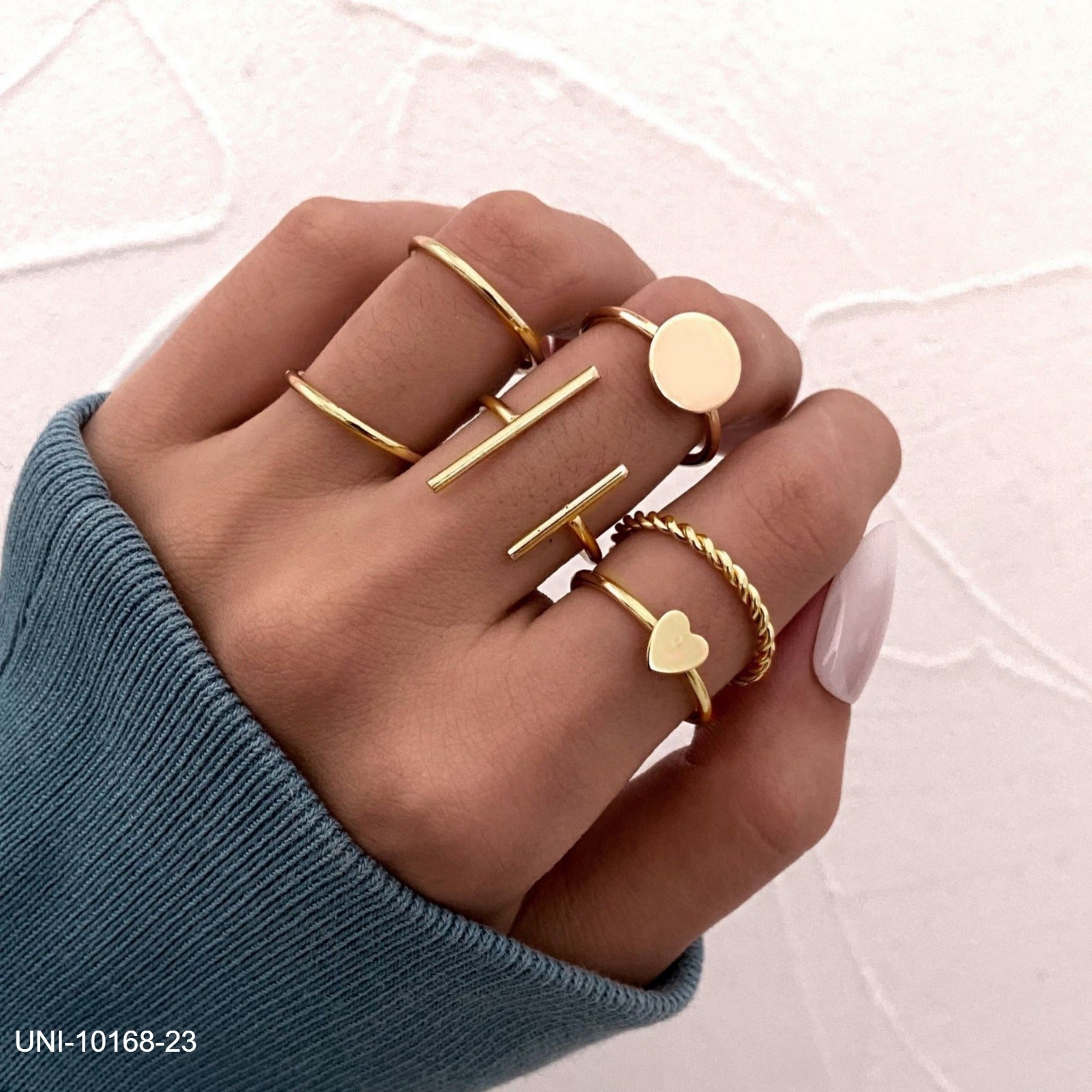 UNI-10168-23 - Gold Glam - Ring Set Of 6
