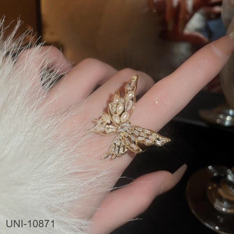 UNI-10870 - Diamond & Pearly Butterfly Gold - Ring