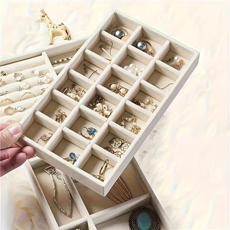 JJ-1012 - Beige Velvet Jewelry Tray