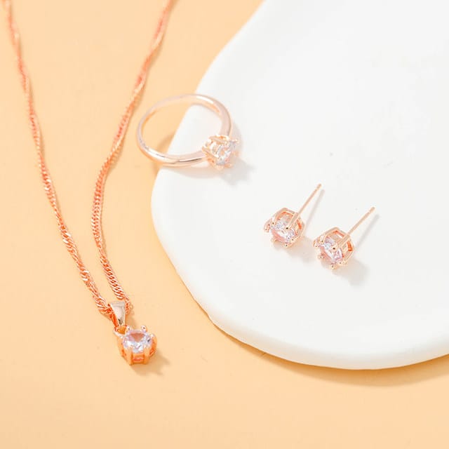 UNI-10562 - Crystal Diamond Rose Gold - Jewelry Set