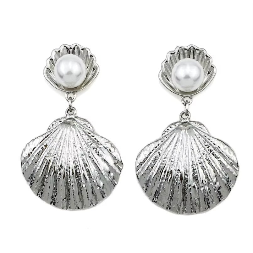 UNI-10508 - Pearl Sea Shell Silver - Earring