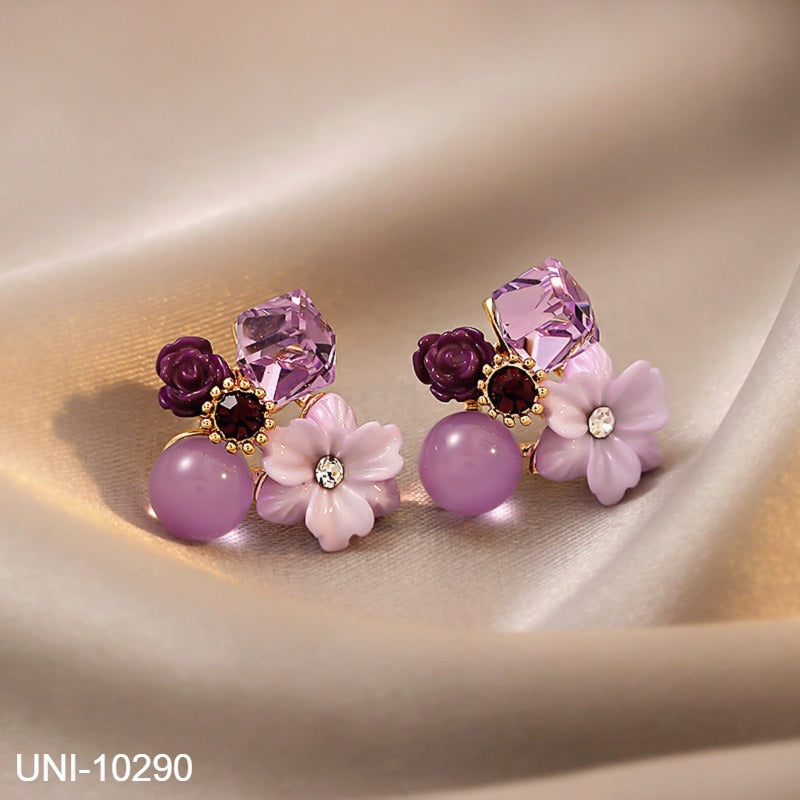 UNI-10290 - Purple Flowers - Earring