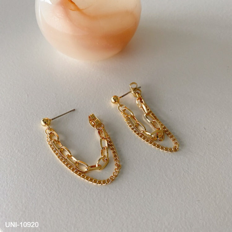 UNI-10920 - Gold Dangling Chain - Earring