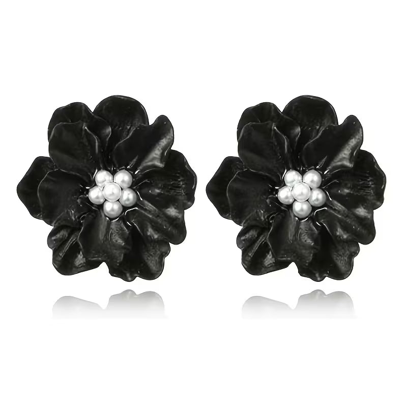 UNI-10571-6 - Black Pearly Flower - Earring