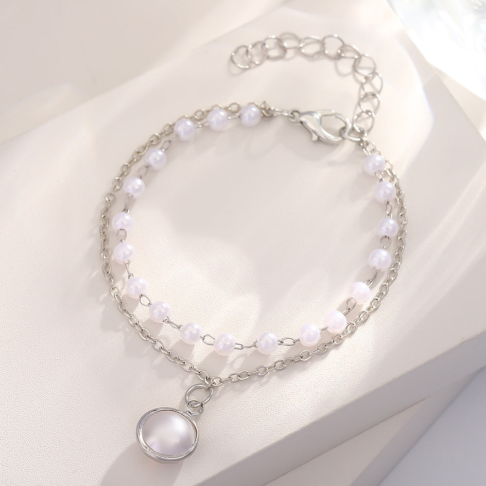 UNI-10569 - Pearl Double Layer Silver - Bracelet