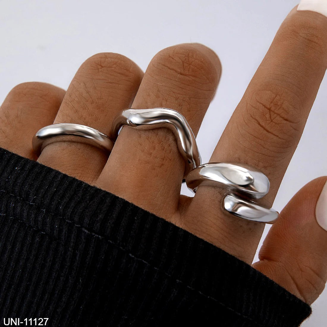 UNI-11127 - Luxury Silver - Ring Set Of 3 - Style 3