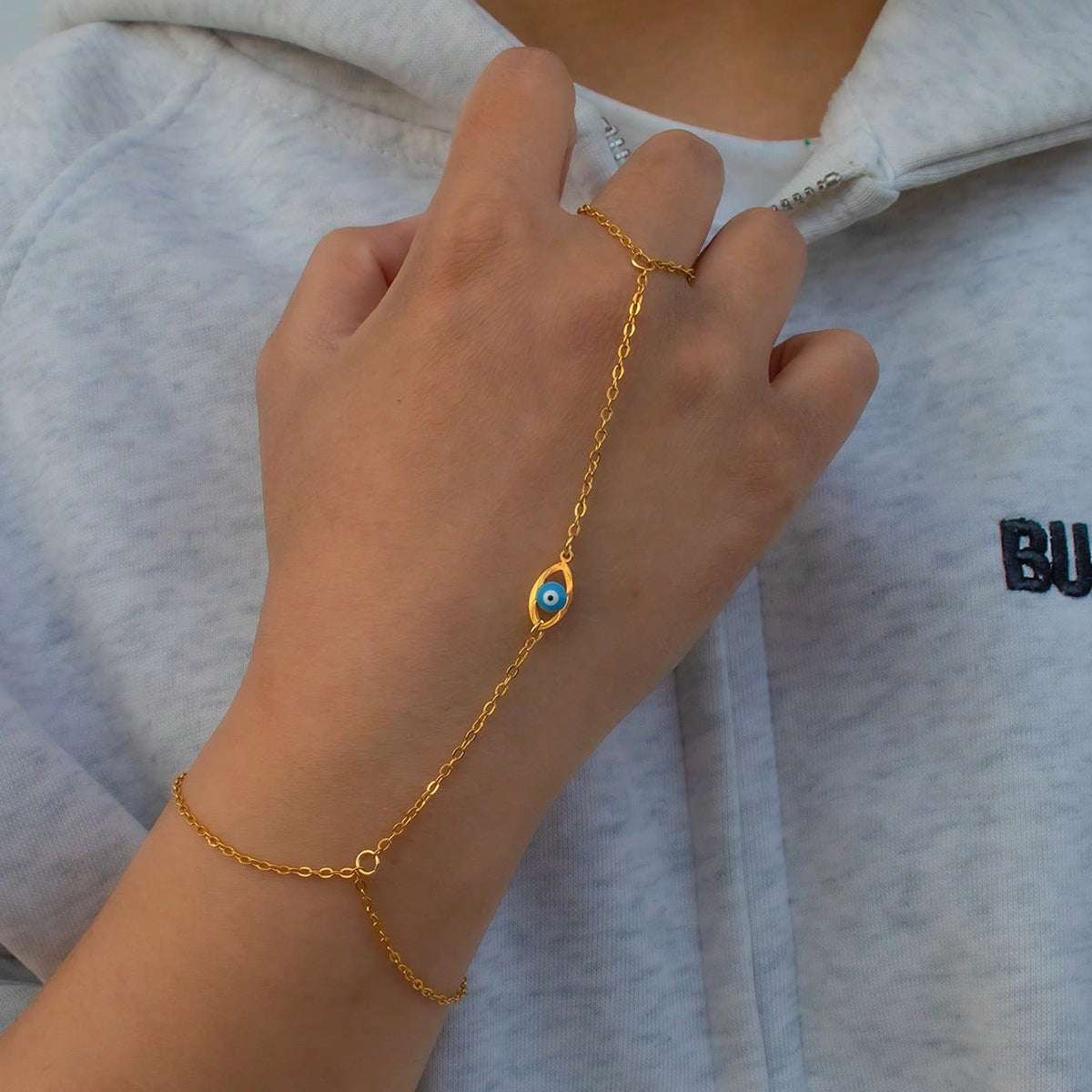 SS-12183 - One Evil Eye Gold - Hand Chain