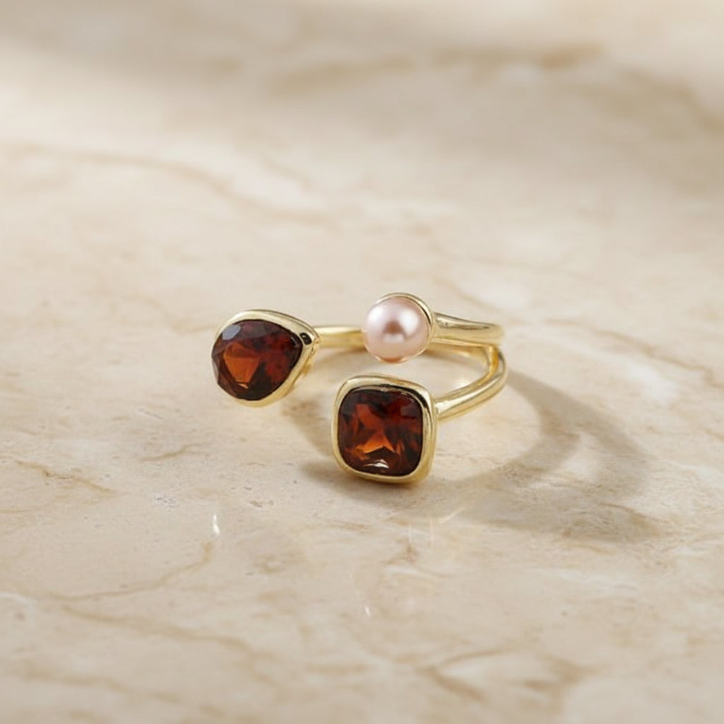 UNI-12368-1 -Dark Champagne Pearl & Diamonds - Ring