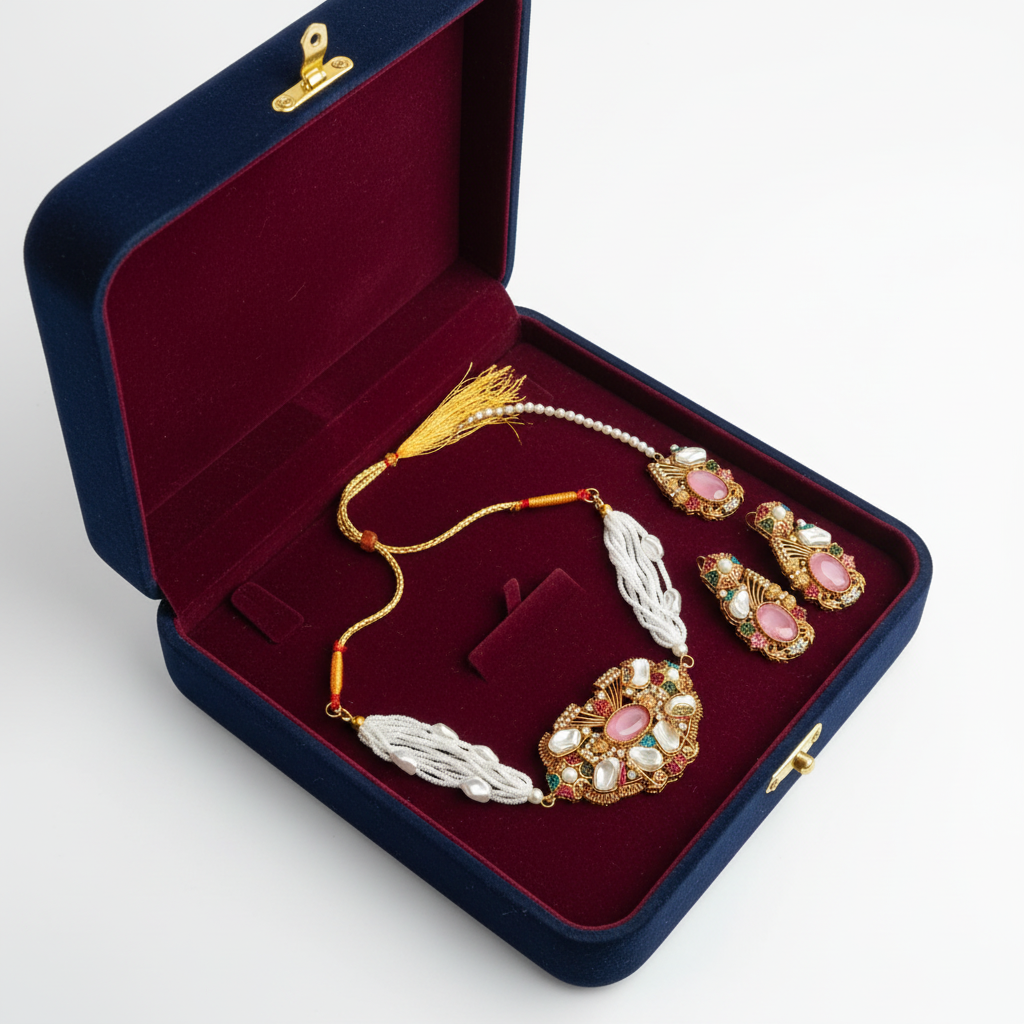 PJ-173 - Luxury Pearl & Diamonds Mala - Jewelry Set Style 3